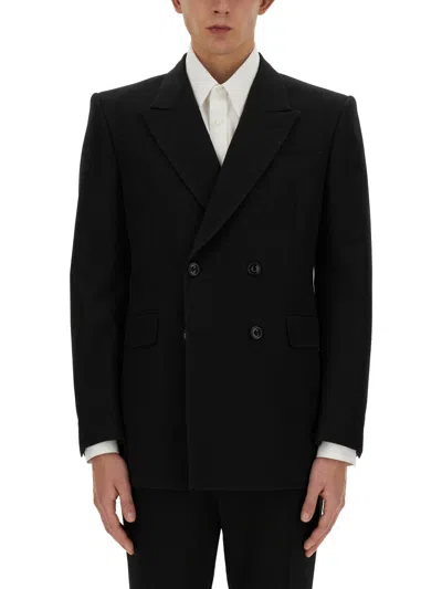 Alexander Mcqueen Double-breasted Tailored Jacket Structured Shoulders In Black