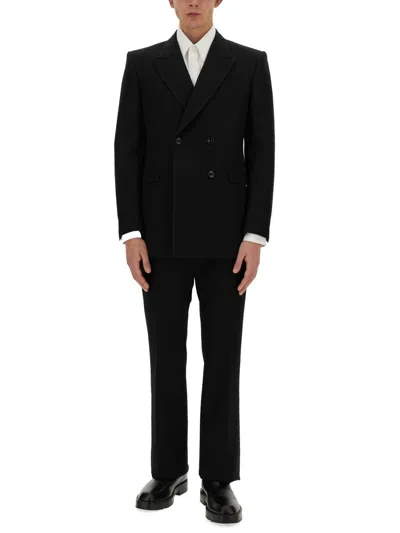 Alexander Mcqueen Double-breasted Tailored Jacket Structured Shoulders In Black
