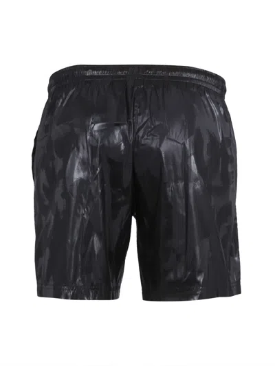 Alexander Mcqueen Solid Color Swim Shorts With Graffiti Print In Black
