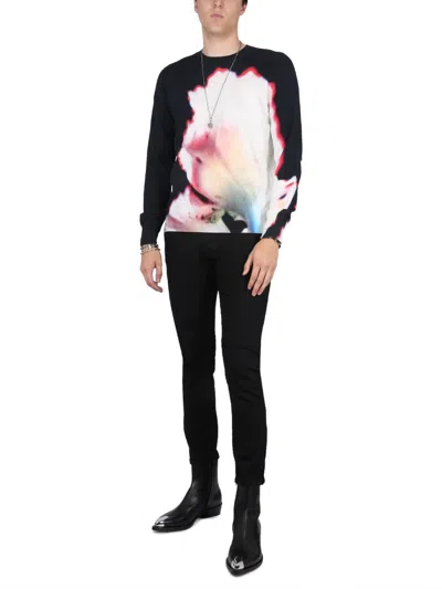 Alexander Mcqueen Jersey With Solarised Flower Print In Multicolor