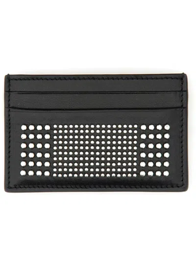 Alexander Mcqueen Black Card-holder With Silver-finished Studs In Leather Man In Black