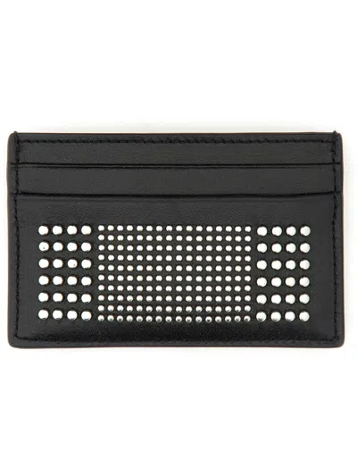 Alexander Mcqueen Black Card-holder With Silver-finished Studs In Leather Man In Black