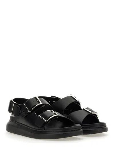 Shop Alexander Mcqueen Men Leather Sandal In Black