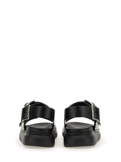 Alexander Mcqueen Black Slide Sandals With Embossed Logo In Leather Man In Black