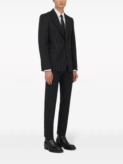 Alexander Mcqueen Tailored Jacket With Pinstripes And Structured Shoulders In Multicolor