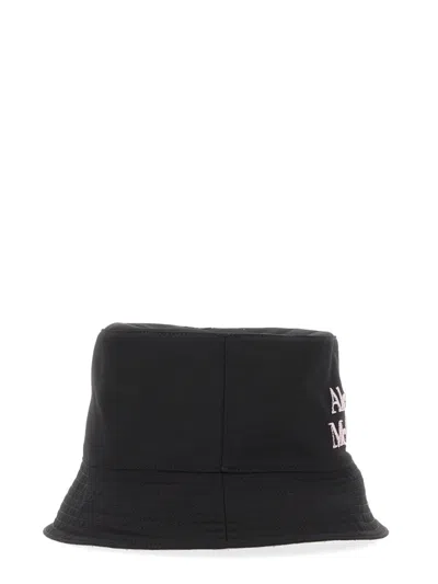 Alexander Mcqueen Black And White Reversible Bucket Hat With Logo Embroidery In Polyamide Man In Black