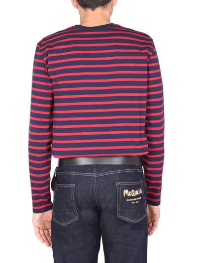 Alexander Mcqueen Striped Long Sleeve T-shirt In Blue
