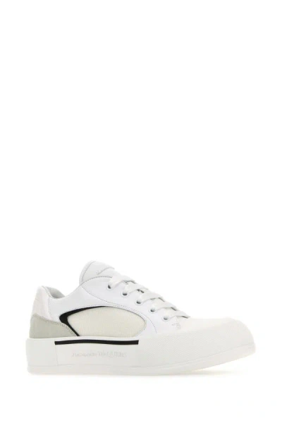 Alexander Mcqueen Men White Canvas And Leather Plimsoll Sneakers In White