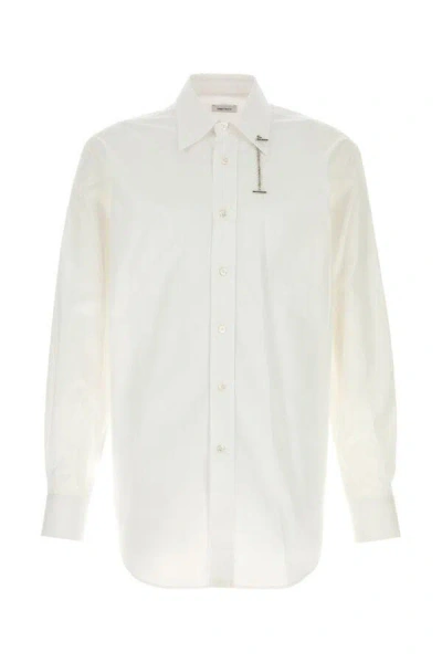 Alexander Mcqueen Men White Poplin Shirt In White
