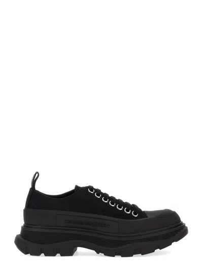 Alexander Mcqueen Black Canvas Tread Slick Platform Low Sneakers In Black