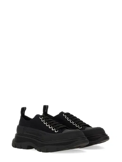 Alexander Mcqueen Black Canvas Tread Slick Platform Low Sneakers In Black