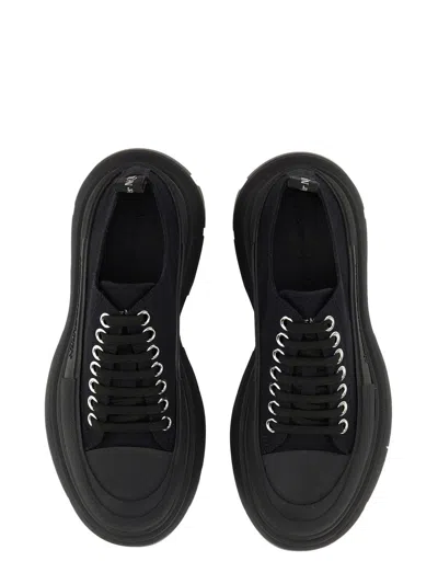 Alexander Mcqueen Black Canvas Tread Slick Platform Low Sneakers In Black