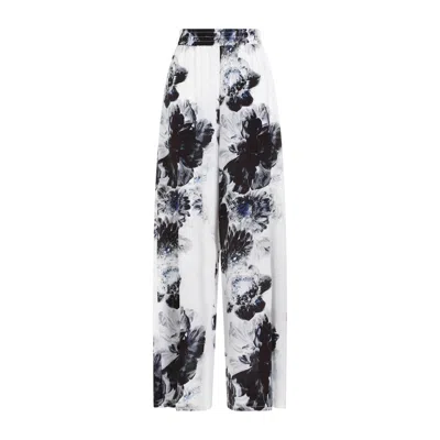 Alexander Mcqueen Floral Silk Pajama Pants In Blue