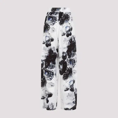 Alexander Mcqueen Floral Silk Pajama Pants In Blue