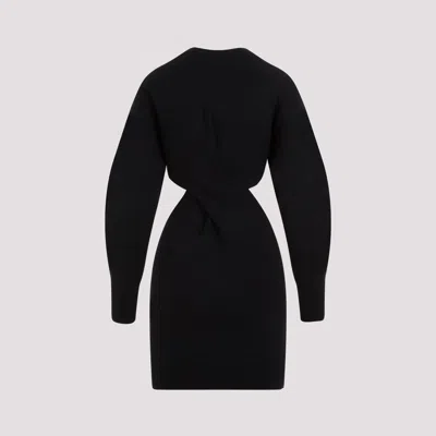 Alexander Mcqueen Mini Wool Twisted Dress In Black