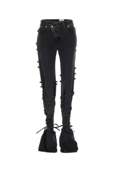 Alexander Mcqueen Flared Jeans With Unique Lace-up Detailing And High-quality Cotton Fabric In Black