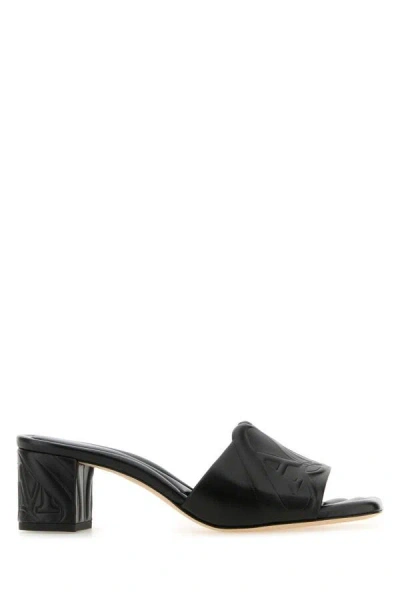 Alexander Mcqueen Black Slip-on Sandals With Embossed Logo In Padded Leather Woman In Black
