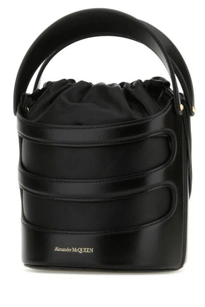 Alexander Mcqueen Women Black Leather The Rise Bucket Bag In Black