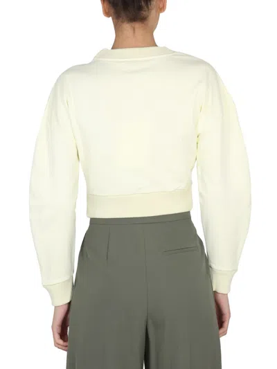 Alexander Mcqueen Cropped Cotton Knit With Ribbed Cuffs In Cream