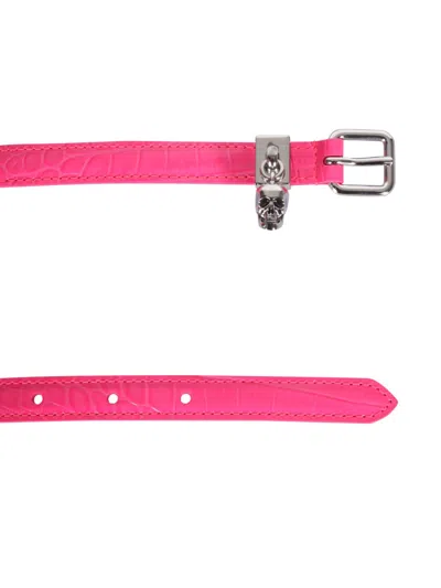 Alexander Mcqueen Double Belt With Skull And Pavè In Pink