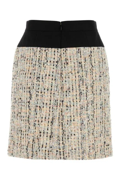 Alexander Mcqueen Textured Tweed Skirt With Contrasting Waistband In Multicolor