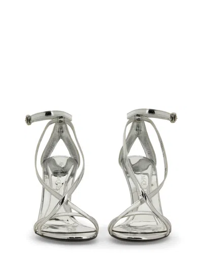 Alexander Mcqueen Twisted Armadillo 95mm Patent Sandals In Silver