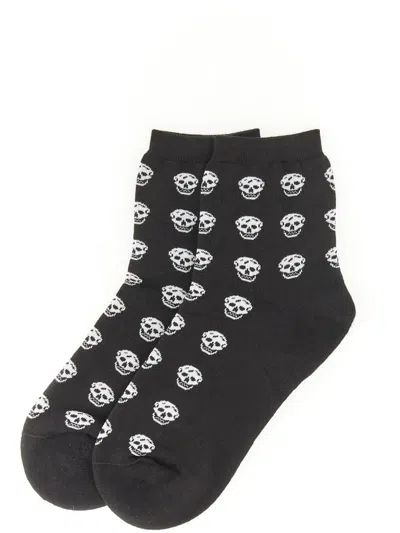 Alexander Mcqueen Women Short Skull Sock In Black