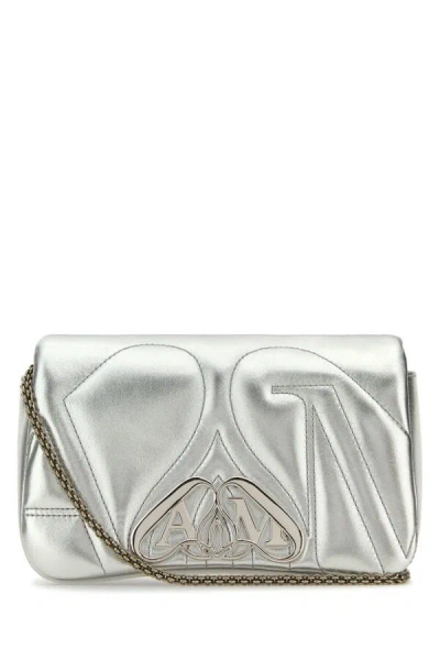 Alexander Mcqueen The Seal Mini Metallic Leather Crossbody Bag In Silver