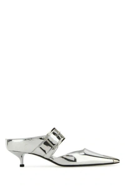 Alexander Mcqueen Leather Punk Pumps With 4 Cm Heel Height In Silver