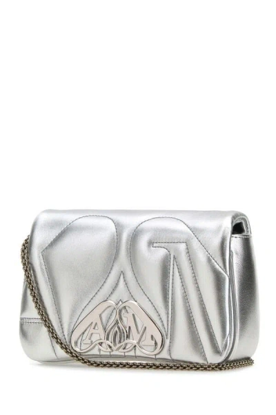 Alexander Mcqueen The Seal Mini Metallic Leather Crossbody Bag In Silver