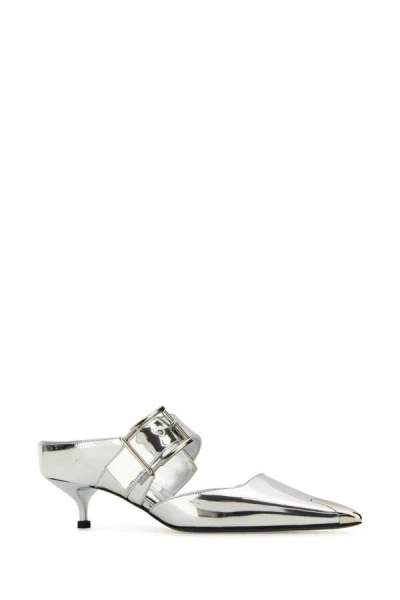 Alexander Mcqueen Leather Punk Pumps With 4 Cm Heel Height In Silver