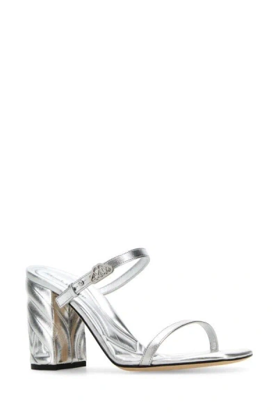 Alexander Mcqueen Silver Leather Seal Heels In Silver