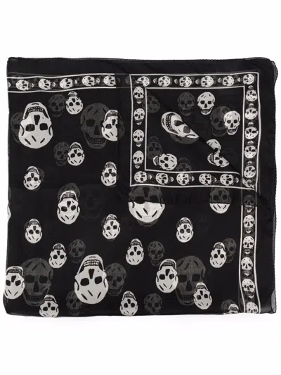 Alexander Mcqueen Wool Scarf With Biker Skull Pattern In Multicolor