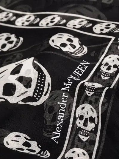 Alexander Mcqueen Wool Scarf With Biker Skull Pattern In Multicolor