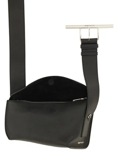 Alexander Mcqueen T-bar Sling Pebbled-leather Shoulder Bag In Black