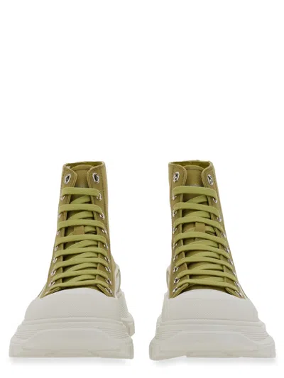 Alexander Mcqueen Olive Green Canvas Tread Slick Sneakers In Multicolor