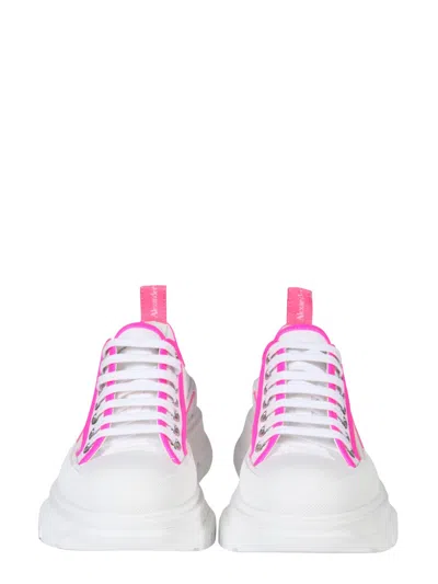 Alexander Mcqueen Women Tread Slick Canvas Sneakers With Fluo Leather Sneakers In White