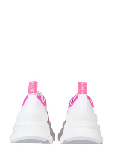 Alexander Mcqueen Women Tread Slick Canvas Sneakers With Fluo Leather Sneakers In White