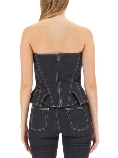 Alexander Mcqueen Alexander Mc Queen Denim Cold Wash Corset Top In Blue