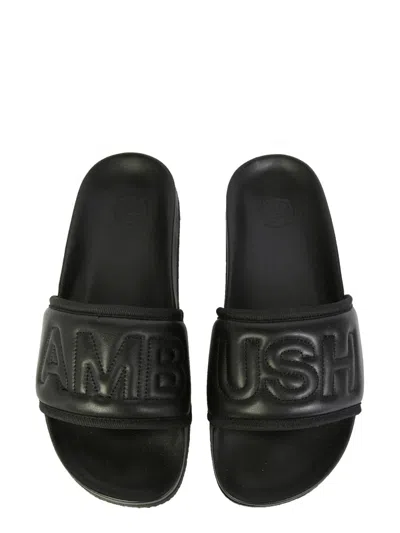 Ambush 10mm Quilted Leather Slide Sandals In Black