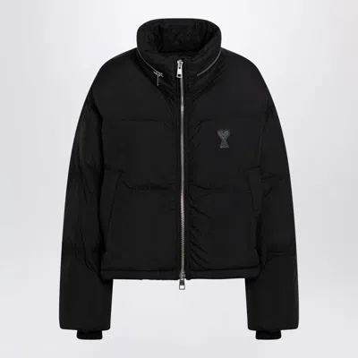 Ami Alexandre Mattiussi Black Down Jacket With Adc Embroidery And Removable Hood In Tech Fabric Woman In Black