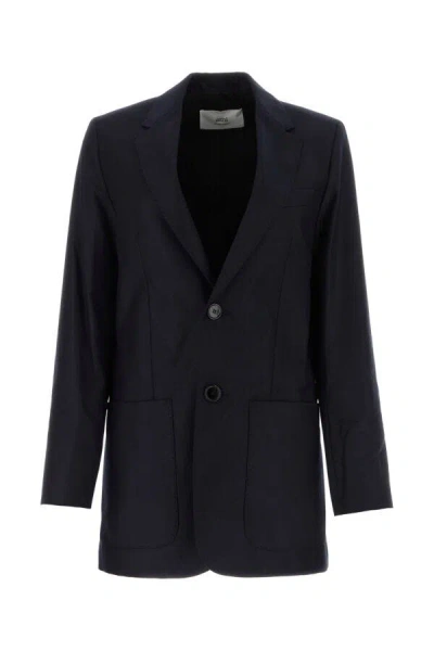 Ami Alexandre Mattiussi Wool Blazer With Back Slit And Front Pockets In Blue