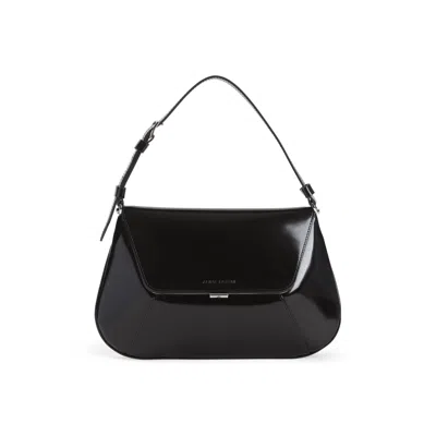 Amina Muaddi Leather Handbag With Curved Base And Reptile Motif Embossing In Black