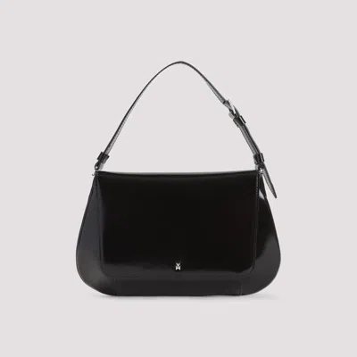 Amina Muaddi Leather Handbag With Curved Base And Reptile Motif Embossing In Black