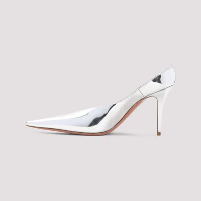 Amina Muaddi Anok Pointed Toe Mule In Silver