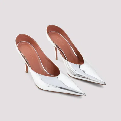 Amina Muaddi Anok Pointed Toe Mule In Silver