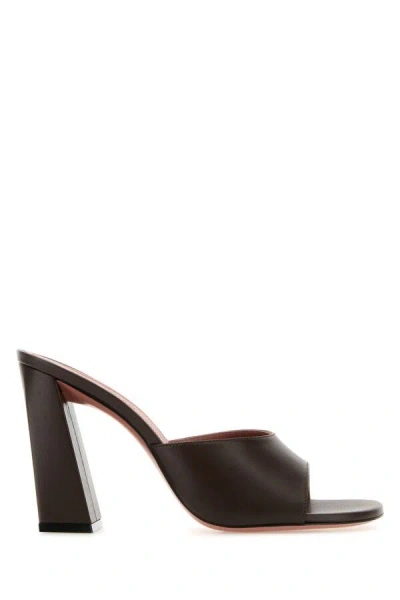 Amina Muaddi Brigitte 95 Leather Mules In Brown