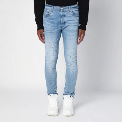 Amiri Light Blue Washed Skinny Jeans With Wear In Blue