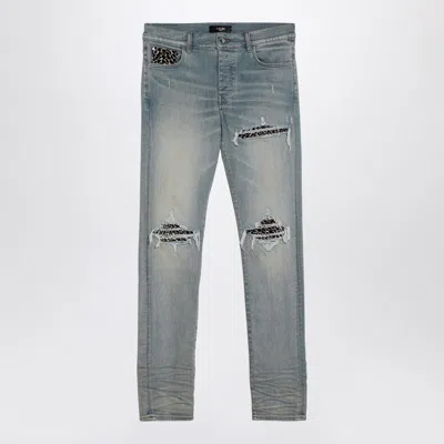 Amiri Mx1 Distressed Leopard Panel Skinny Jeans In Blue