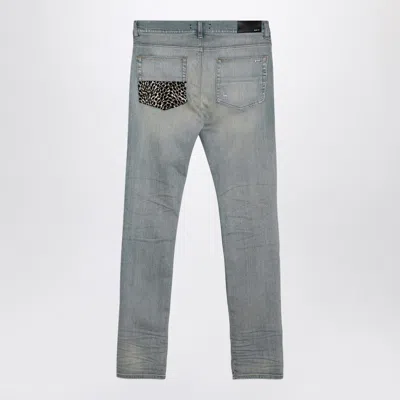 Amiri Mx1 Distressed Leopard Panel Skinny Jeans In Blue